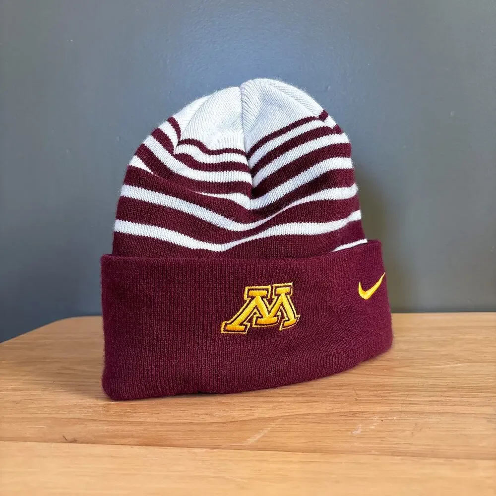 Nike Minnesota Gophers NCAA Football Maroon White Striped Cuffed Beanie Hat